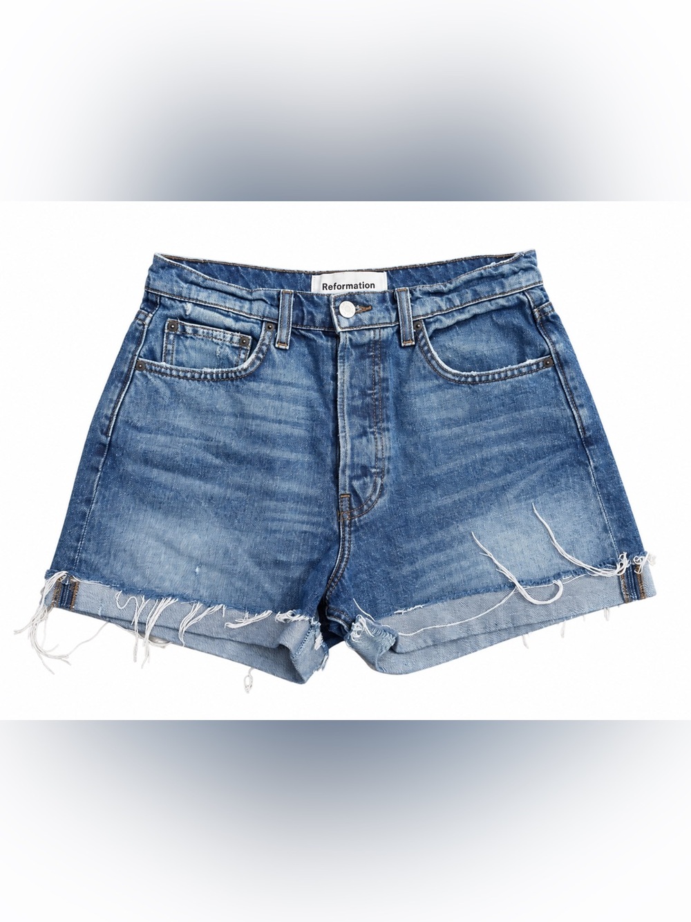 Reformation Lola High Rise Denim Shorts Size 26 Distressed Cuff